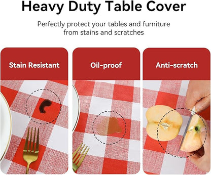 Romanstile Gingham Rectangle Plastic Tablecloth, 100% Waterproof Oil-Proof Checkered PVC Table Cloth, Heavy Duty Vinyl Table Cover for Dining, Camping, Picnic, Outdoor - 54 x 108 Inch, Red and White