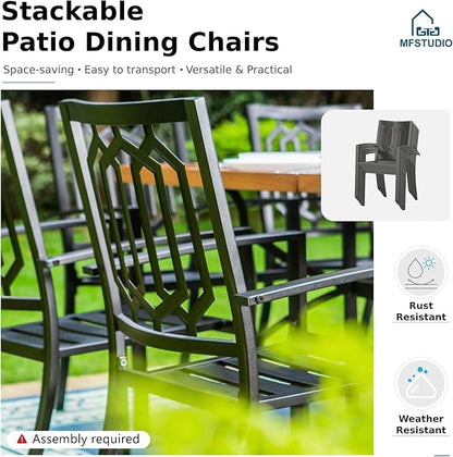 MFSTUDIO Patio Dining Set for 8, Patio Table and Chairs Set with Umbrella Hole, 9 Piece Metal Outdoor Dining Set, Outdoor Patio Furniture Set for Deck Backyard Poolside Garden