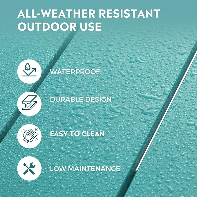 Costaelm Patio Bistro Table, 37" Counter Height Round Patio Cocktail Bar Table with Umbrella Hole, Outdoor Bistro Dining Pub Table for Front Porch Deck Backyard Garden, Turquoise