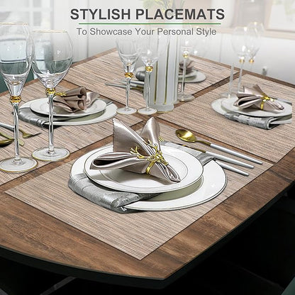 BETEAM Placemats Set of 6, Woven Vinyl Placemat for Dining Table Washable Wipeable Kitchen Place Mats Durable Indoor Outdoor Table Mats