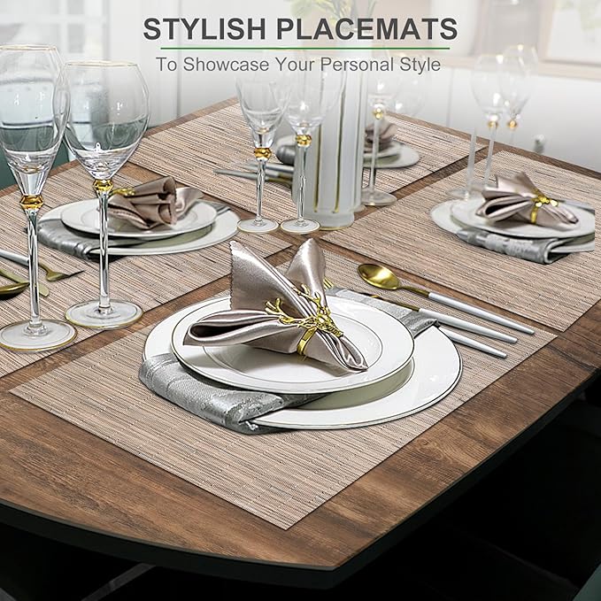 BETEAM Placemats Set of 4, Woven Vinyl Placemat for Dining Table Washable Wipeable Kitchen Place Mats Durable Indoor Outdoor Table Mats