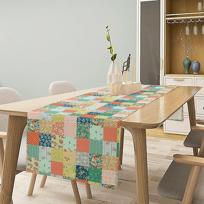 Boho Floral Patchwork Table Runner, Colorful Flower Print Rustic Farmhouse Country Vintage Paisley Table Runner for Dining Cafe Holiday Kitchen Home 13x90in