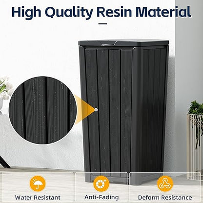 23 Gallon Outdoor Trash Can Waterproof Resin Garbage Can with Lid Outside Trash Bin for Porch Backyard, Deck, Patio, Kitchen Trash Can