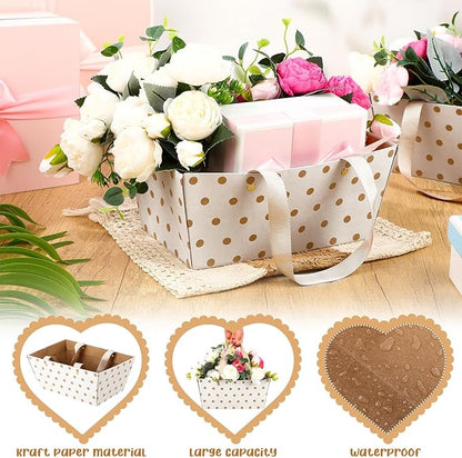 Pinkunn 48 Pcs Christmas Basket for Gifts Empty DIY Bulk Party Gift Basket Kit with Handles Market Trays for Packages Wrapping Wedding Party Anniversary Display(White,Polka Dots)