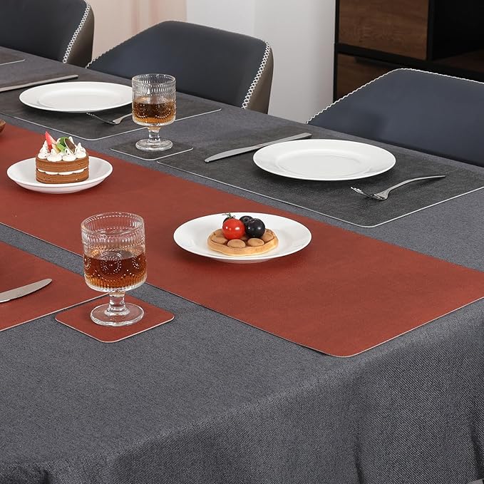 Table Runners 72 Inches Long, Dual-Sided Faux Leather Farmhouse Table Runner Waterproof Heatproof Non-Slip for Living Room Party Home Decor Holiday Decorations(Gray Terracotta, 12 x 72 Inch)