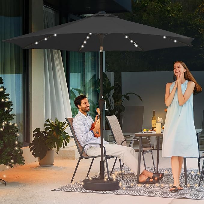 JEAREY 9' Patio Umbrella with Solar Lights, LED Umbrella, Jet Black | Outdoor - Image 7