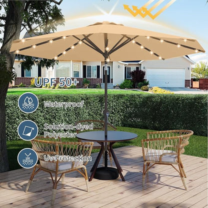 9FT Patio Umbrella with Solar Lights, Outdoor Market Umbrella with Tilt and - Image 6