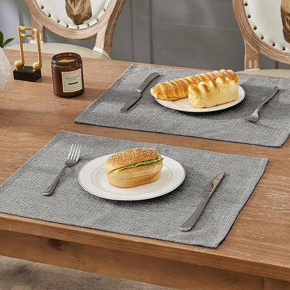 BALCONY & FALCON Placemats Set of 6 Faux Linen Cloth Place Mats Washable Waterproof Wrinkle Resistant Table Placemats for Dining Kitchen Farmhouse Indoor & Outdoor Use(Gray, 13.8”x 17.7”