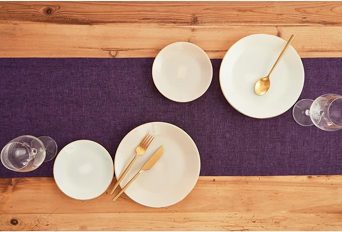 Solino Home Linen Table Runner 120 Inches Long - Athena, 100% Pure Linen Grape 14 x 120 Inch Table Runner for Dining, Winter, Valentines, Spring, Easter