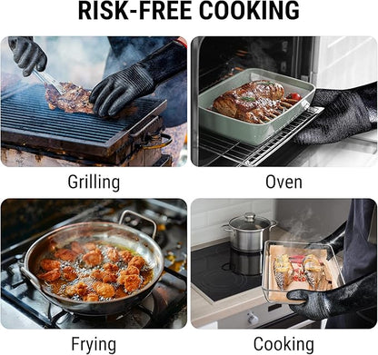 ThermoPro 932°F Heat Resistant BBQ Gloves, 14" Waterproof Oven & Grill Gloves, Oil & Slip-Resistant Neoprene Oven Mitts for BBQ, Fire Pit, Rotisserie, Smoker Accessories Gifts for Men and Women