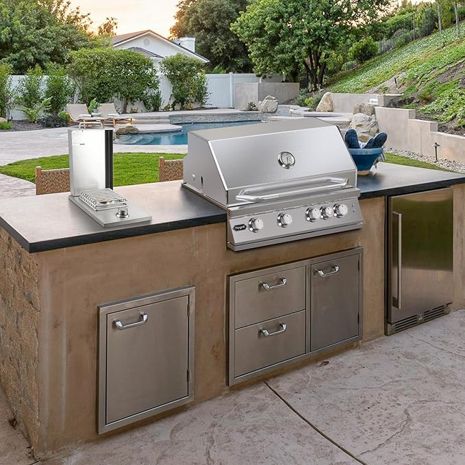 Hygrill Stainless Steel Built In Single Side Burner for Outdoor BBQ Island, Outdoor Kitchen, Liquid Propane, Gray
