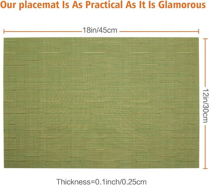 Placemats Set of 8,Washable,Heat and Stain Resistant Indoor/Outdoor Place mats,Vinyl Woven Non Slip Table Mats for Restaurant Table Protection,PVC Place mats(Green,8PCS)