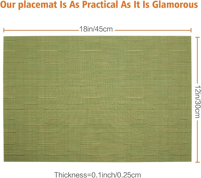 Placemats Set of 8,Washable, Vinyl Woven Non Slip Table Mats for Restaurant Table Protection, PVC Table Placemats (A-Green, 4PCS 12" Wx18 L)