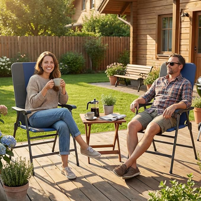 Outsunny Folding Patio Chairs Set of 2 Padded High Back Armrests Dark Blue | - Image 8