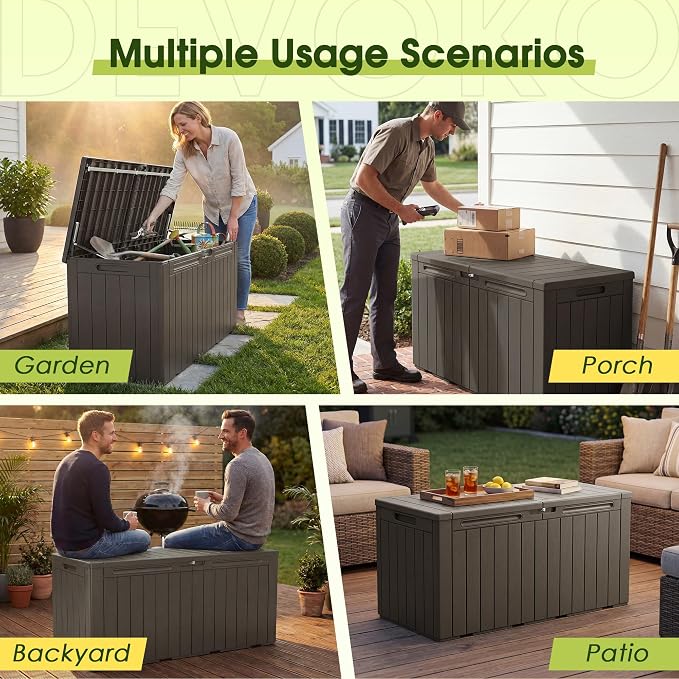 Devoko 100 Gallon Outdoor Storage Box, Waterproof Deck Box Lockable | Weather - Image 4