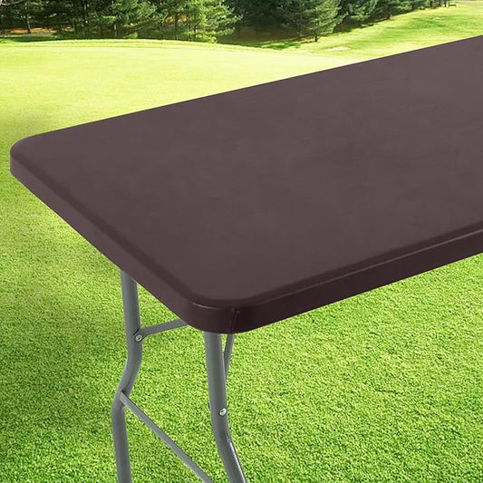 LURKA Rectangle PU Leather Table Cover/Tablecloth with Elastic Fitted Edge – Waterproof, Oil-Proof, Scratch-Resistant, Wipeable Protector for Dining, Kitchen, Outdoor Picnic, Party (Coffee, 6FT)