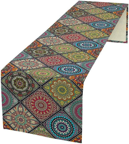 Bohemian Mandala Table Runner, Vintage Colorful Boho Geometric Floral Flower Antique Paisley Rustic Coffee Table Center Decor for Family Kitchen and Living Room Outdoor Table Decorations, 13"x72"