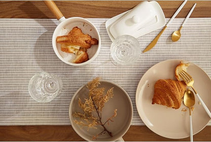 Solino Home Linen Table Runner 48 Inches - Narrow Stripe 100% Pure Linen Natural and White Table Runner 14 x 48 Inch Ideal for Dresser and Coffee Tables - Winter, Spring, Easter