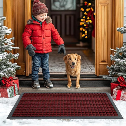 Smiry Front Door Mat Outside Entrance, Heavy Duty Natural Rubber Doormat, Non Slip, Trap Dirt and Moisture, Easy Clean, Low Profile Welcome Floor Mats for Indoor Outdoor Entry, 71x23 Inch, Red