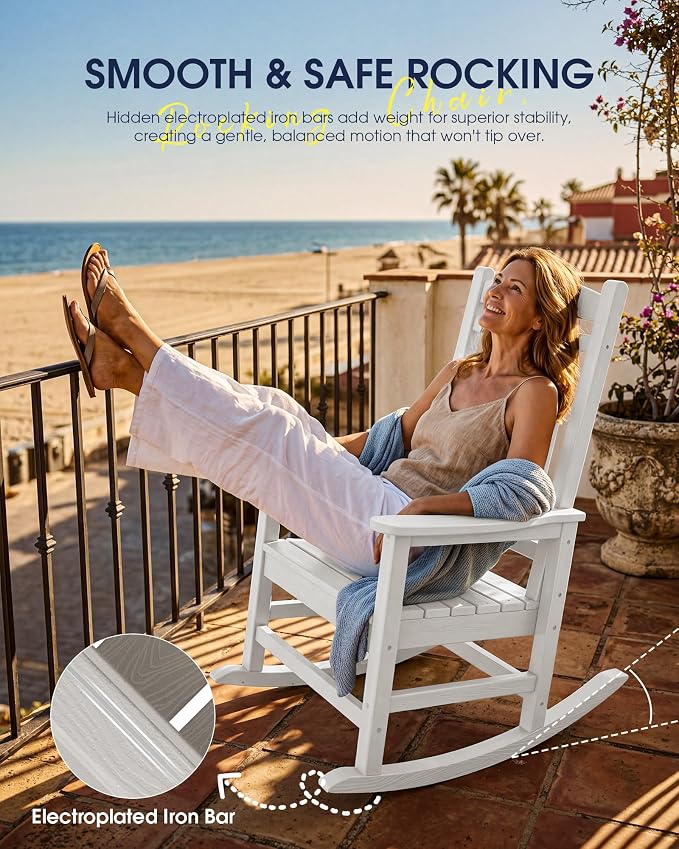 Oversized Outdoor Rocking Chairs Set of 2, HDPE Porch Rocker - Image 9