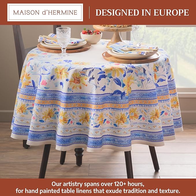 Maison d'Hermine Table Cloth Round Table 100% Cotton Tablecloth for Dining Room, Farmhouse, Home, Hotel, Parties & Wedding - Ideal for Easter Decorations Spring & Summer (Girassol, 63" Round)