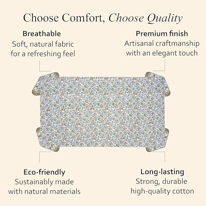 CPC Tablecloth 100% Cotton 80x120 Inch Indian Block Print Rectangle Table Cover, Blue Table Cloth for Weddings, Spring/Summer, Barbeque -Harvest Bloom