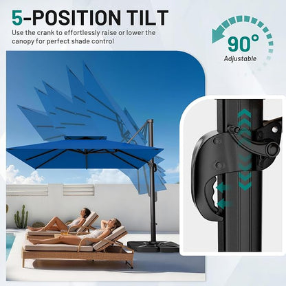 12×12 FT Double-Top Cantilever Patio Umbrella, Royal Blue | Square Offset - Image 2