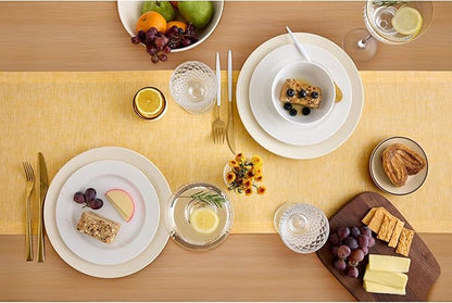 Solino Home Linen Small Table Runner 36 Inches - Athena, 100% Pure Linen Chambray Mustard Yellow Table Runner 14 x 36 Inch Ideal for Dresser and Coffee Tables, Spring, Easter