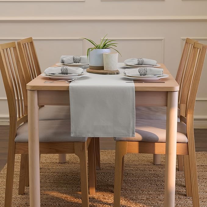 Encasa XO Table Runner 13"x59" Long | Cotton Canvas Fabric | Light Grey Solid Color | Machine Washable & Durable