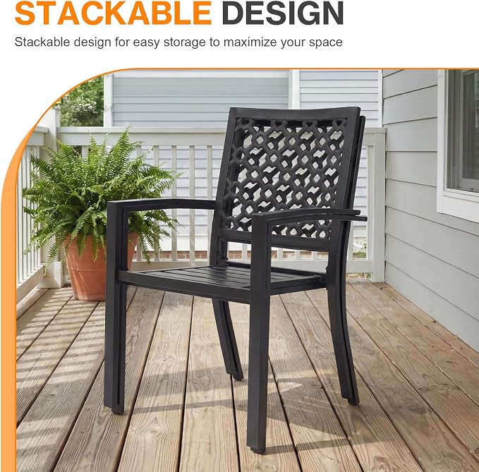 Patio Dining Chairs Set of 6, Stackable Metal High Back Chairs Set - Image 5