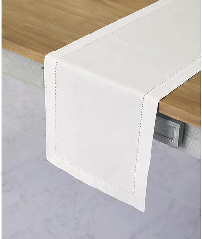 Solino Home Cotton Linen White Table Runner 72 Inches Long - Hemstitch Table Runner 14 x 72 Inch for Dresser, Dining, Winter, Valentines, Spring, Easter