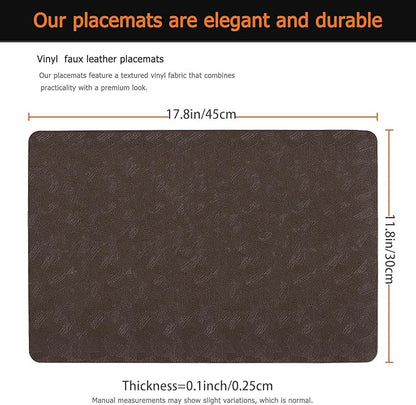 Vinyl Placemats Set of 6 Faux Leather 100% Waterproof Wipeable Washable Place Mats Heat Resistant Easy Clean Non-Slip Table Mats for Indoor Outdoor. (6,Coffee)