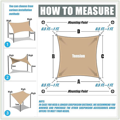 Amgo Custom Size 6' x 9' Beige Rectangle Square Sun Shade Sail UPF50+ AGTAPR0810 - Image 6