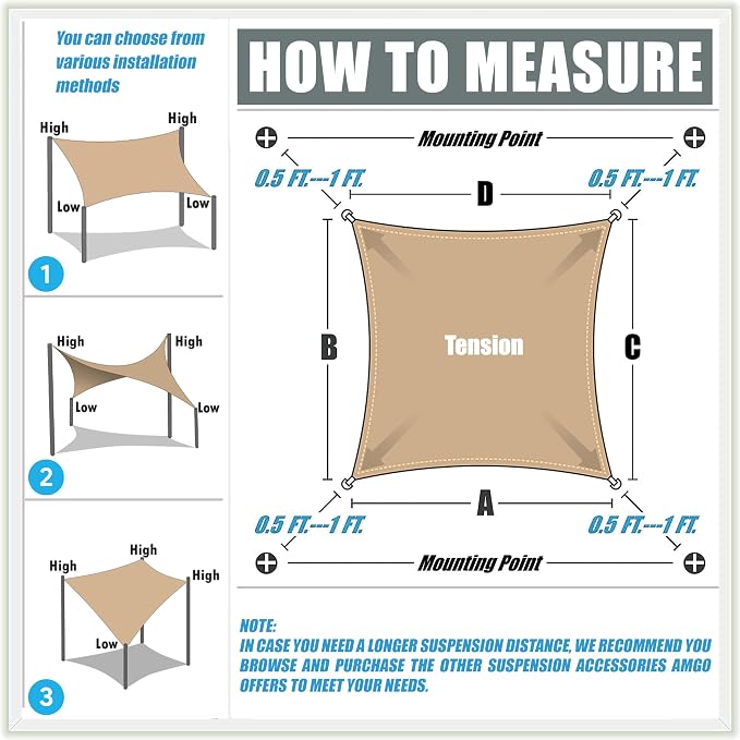 Amgo Custom Size 20' x 20' Red Rectangle Square Sun Shade Sail UPF50+ AGTAPR0810 - Image 6