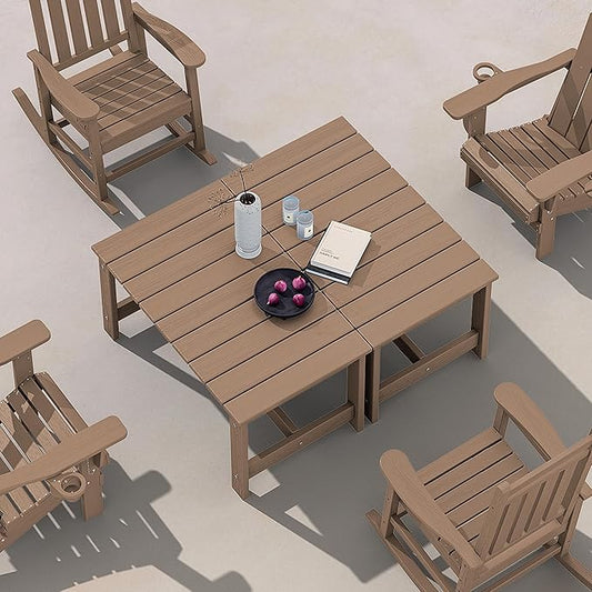 SERWALL Patio Coffee Table, HDPE Rectangle Outdoor Coffee Table Set of 2, Brown