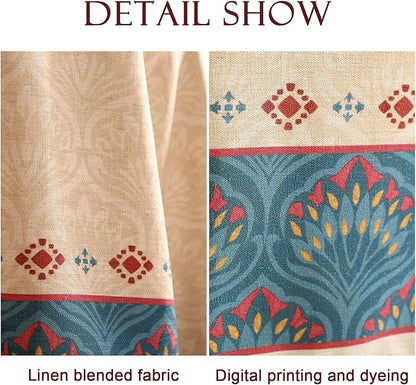 Vintage Beige Linen Rectangle Tablecloth,Paisley Farmhouse Feather Floral Pattern Table Cloth,Decor Table Cover for Kitchen,Dining,Thanksgiving,Christmas,55"*87"-Dorodango F