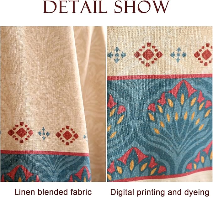 Vintage Beige Linen Long Rectangle Tablecloth,Paisley Farmhouse Feather Floral Pattern Table Cloth,Decor Table Cover for Kitchen,Dining,Thanksgiving,Christmas,63"*94"-Dorodango F