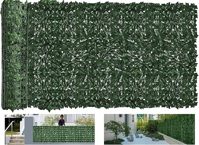 Faux Ivy Privacy Fence Screen Outdoor Expandable Artificial Greenery Roll Fake Hedge Wall Patio Green Plastic Leaf Plant Vine Grass Panels Gate Covering for Garden Yard Balcony (197 X 40 in)