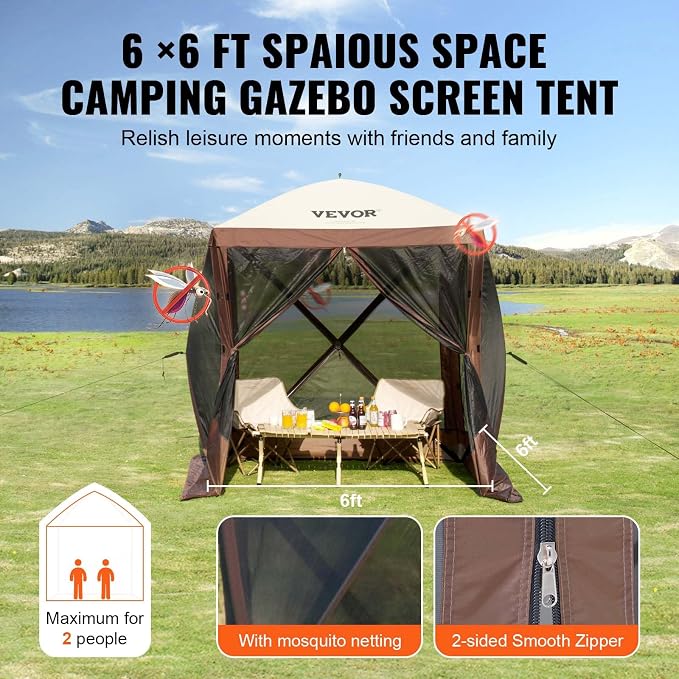 VEVOR Pop Up Gazebo Tent, 6 x 6 ft 4-Sided Screen Shelter - Image 7
