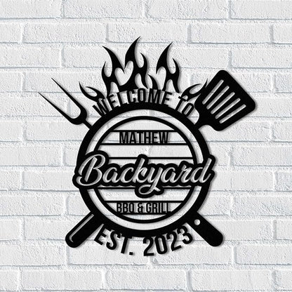Personalized Backyard BBQ Sign - Custom Welcome Grill Wall Art LED Sign, Barbecue Led Light Up 16-Color LED with Remote Control, Neon Grill Decor for Dad, Man Cave, Patio