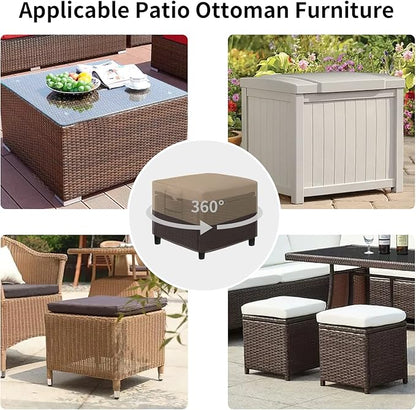 Easy-Going Outdoor Ottoman Cover, Waterproof Patio Ottoman Cover, Heavy Duty Outdoor Furniture Cover with Padded Handles (33"x33"x17", Camel/Dark Brown)