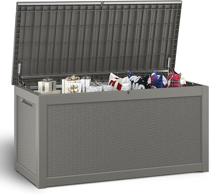 NUNU LAB 300 Gallon Outdoor Storage Box,Resin Large Sturdy Deck Box, Backyard Outside Storage Box Waterproof with Double Wall Panels,Package Delivery Garden Outdoor Hose Storage Bin