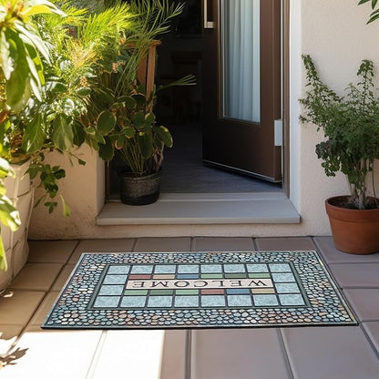 CHICHIC Rectangle Entrance Door Mat Large 18 x 30 Inch Entry Way High Traffic Area Doormat Front Door Rugs Outdoors Heavy Duty Welcome Mat, Non Slip Rubber Back Low Profile for Garage