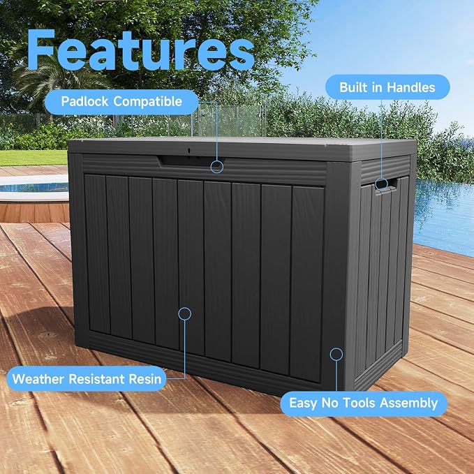 55 Gallon Outdoor Storage Box Waterproof, UV Resistant Resin Deck Box - Image 2