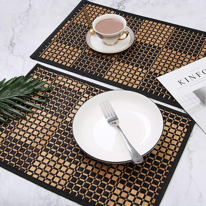 Placemats Set of 6 for Dining Table, Bamboo Place Mats for Kitchen Table Decor, Table Mats Heat Resistant & Non-Slip for Indoor/Outdoor Party, Table Placemats Set of 6 for Dinner Table Black