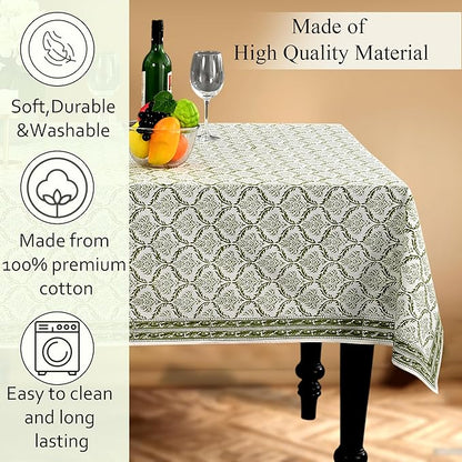 CPC Fern Regal Tablecloth 100% Cotton 80x120 Inch Indian Block Print Rectangle Table Cover, Table Cloth for Gifting in Weddings, Halloween, Fall, Christmas, Thanksgiving