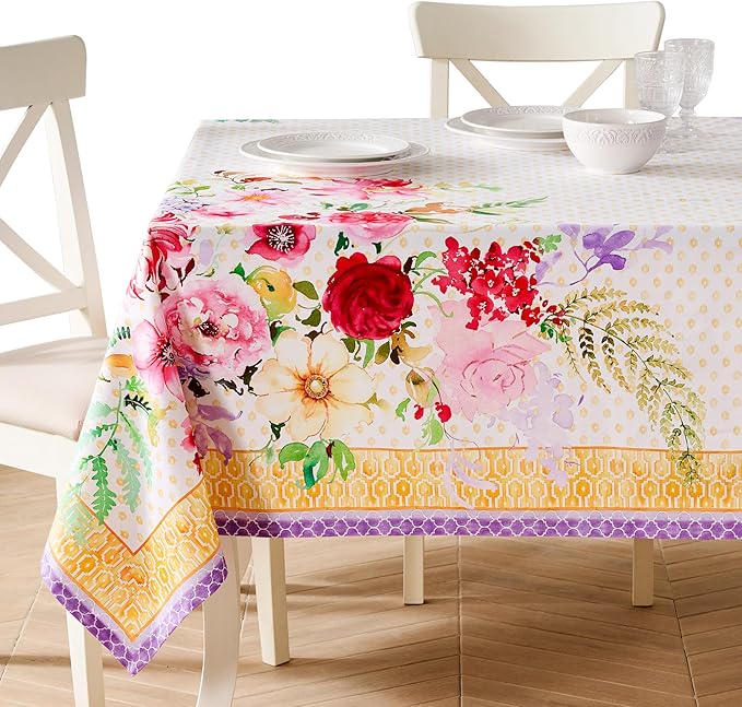 Maison d' Hermine Premium Table Cloth Rectangle Table 100% Combed Cotton 140 x 70 Inches Tablecloth Reusable Decorative for Dining Room, Farmhouse, Home, Party, Festive & Wedding - Summer Joy