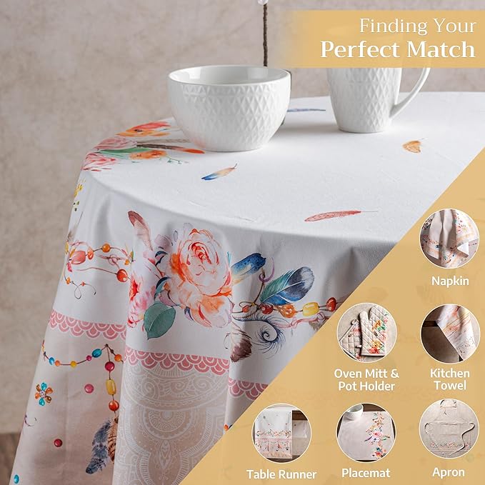 Maison d' Hermine Table Cloth Round Table 100% Cotton 63 Inches Tablecloth Reusable Decorative Everyday Use for Dining Room, Farmhouse, Home, Party, Festive & Wedding Spring Summer - Ibiza - Beige
