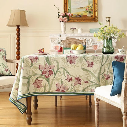 patdrea Designer Green Rectangle Tablecloth,Framhouse Vintage French Violets Pattern Tablecloths,Elegant Floral Table Cover Decor for Kitchen Dining Christmas,Party,Thanksgiving,55"x79"-Tara a