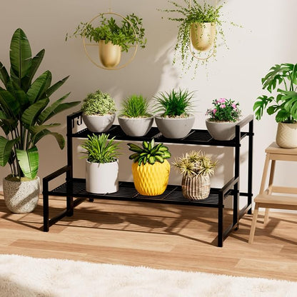 2-Tier Metal Plant Stand, Stackable Heavy Duty Flower Rack | 2-tier tall design - Image 6